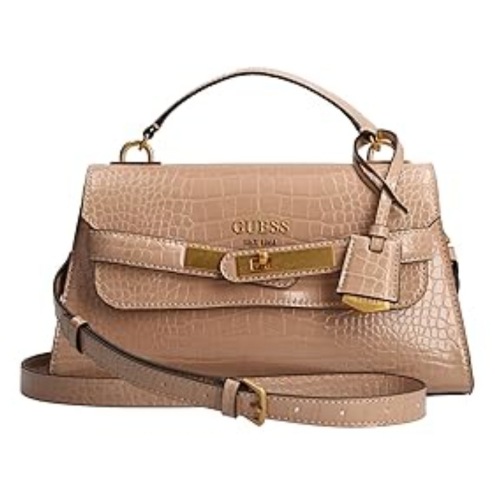 Guess Tan Satchel with Crocodile Texture and Gold Hardware